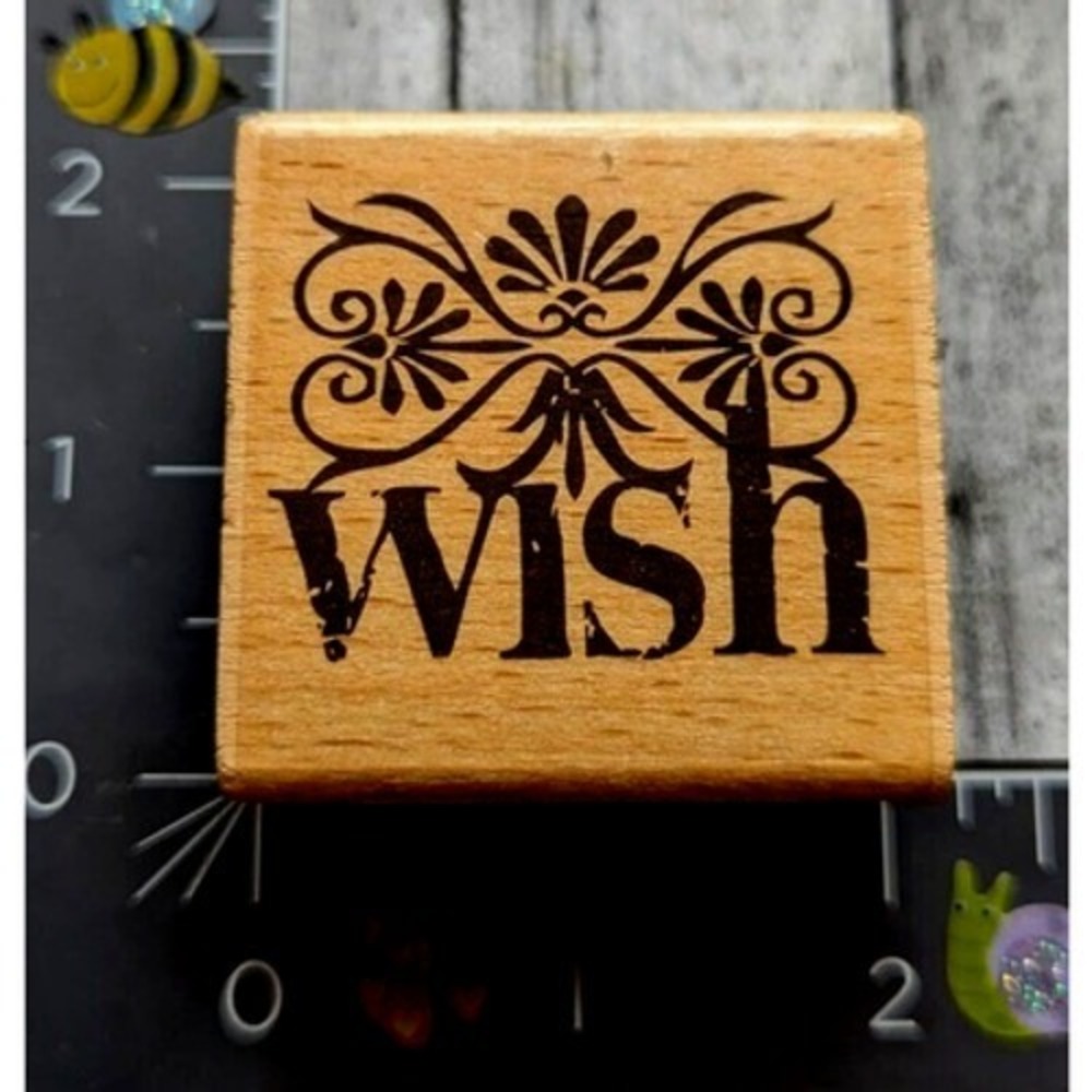 Hampton Art Wish Heart Flourish Rubber Stamp Wood #F38